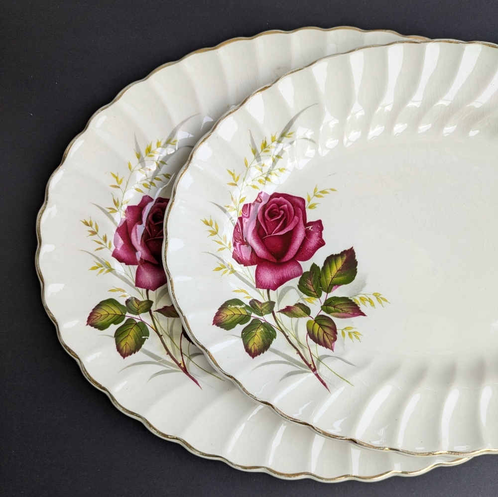 2 Myott Anniversary Rose Oval Platters Vintage Shabby Chic Decor See Description